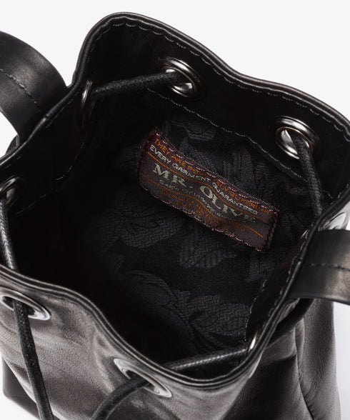 MR.OLIVE E.O.I / WATER PROOF LIGHT LEATHER / DRAWSTRING MINI SHOULDER BAG ミスターオリーブ イーオーアイ / ウォータープルーフウォッシャブルレザー / 巾着ミニショルダー